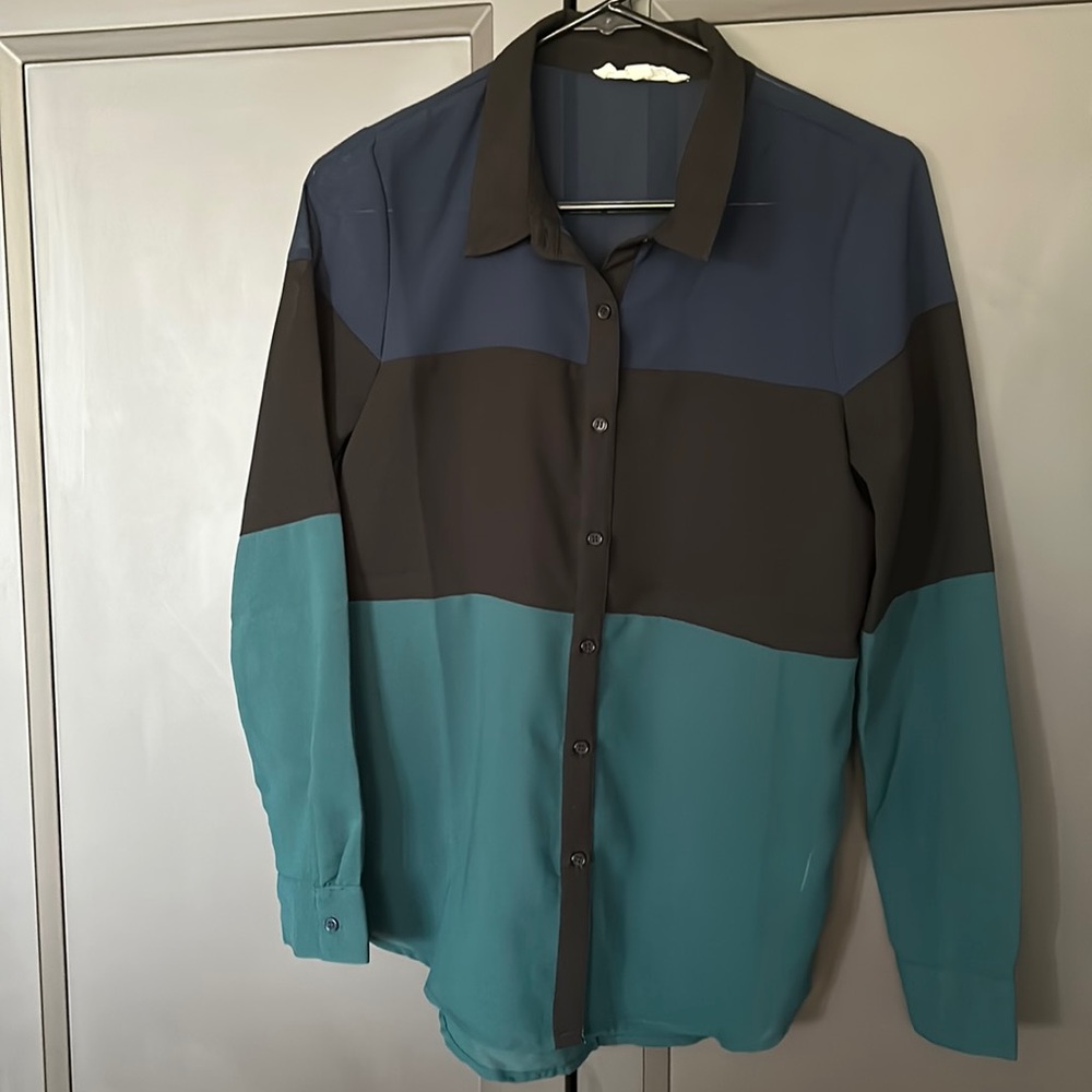 Olive & Oak Semi-Sheer Colour Block Blouse - Excellent Condition - Size S